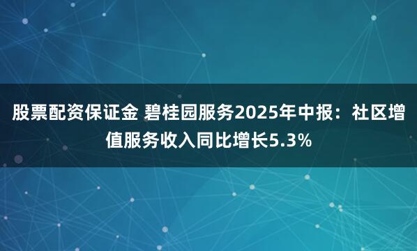 股票配资保证金 碧桂园服务2025年中报：社区增值服务收入同比增长5.3%
